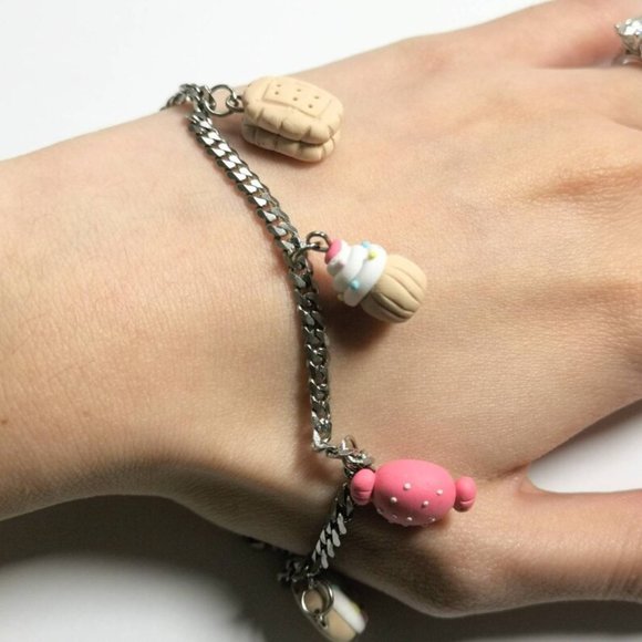 Dessert Ice Cream Cookie Doughnut Candy Cupcake Bracelet Polymer Clay - Picture 5 of 6